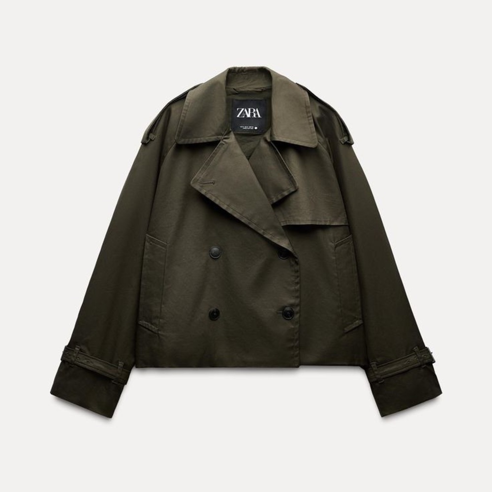 Zara Olive Green Cropped Trench Coat